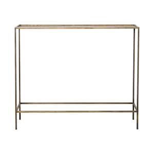 57 in. Antique Brass Finish Rectangle Metal Console Table