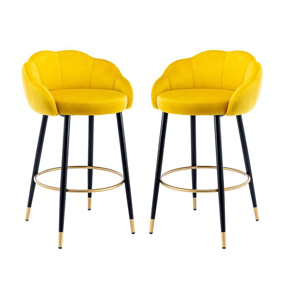 HOMEFUN 37 in. Yellow Velvet Metal Frame Cushioned Bar Stool with