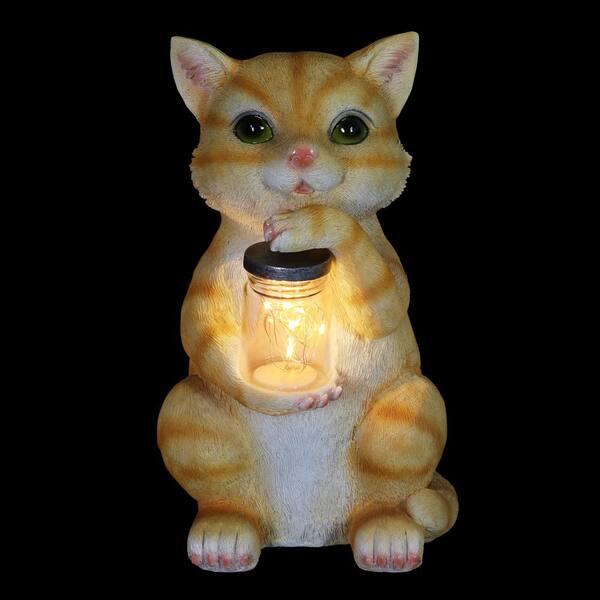 Exhart 10 In Tall Solar Cat With Led Firefly Jar Garden Statue 71743 Rs The Home Depot