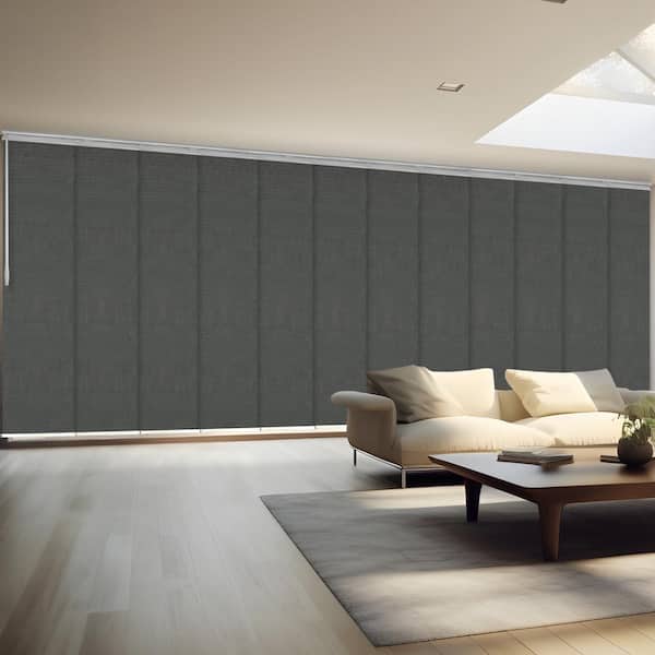 EMOH Nobel Gray 140 in. - 260 in. W x 94 in. L Adjustable 12-Panel White Double Rail Panel Track with 23.5 in. Slates