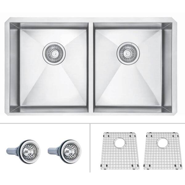 ECOSINKS Acero Platinum Combo Undermount Stainless Steel 31x18 x10 0-Hole Double Basin Kitchen Sink-DISCONTINUED