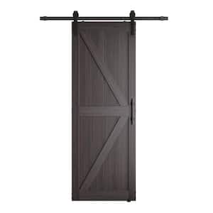 36 in. x 84 in. Paneled K-Bar Gray Solid Core Primed MDF Sliding Barn Door with Hardware Kit