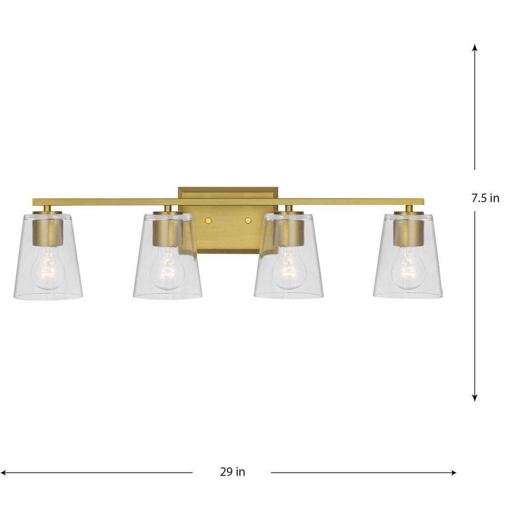 Vertex Brushed Gold Four-Light Glass Bath Vanity Fixture
