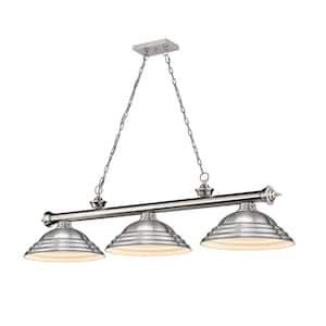 Cordon 3-Light Brushed Nickel with Stepped Brushed Nickel Shade Billiard Light with No Bulbs Included