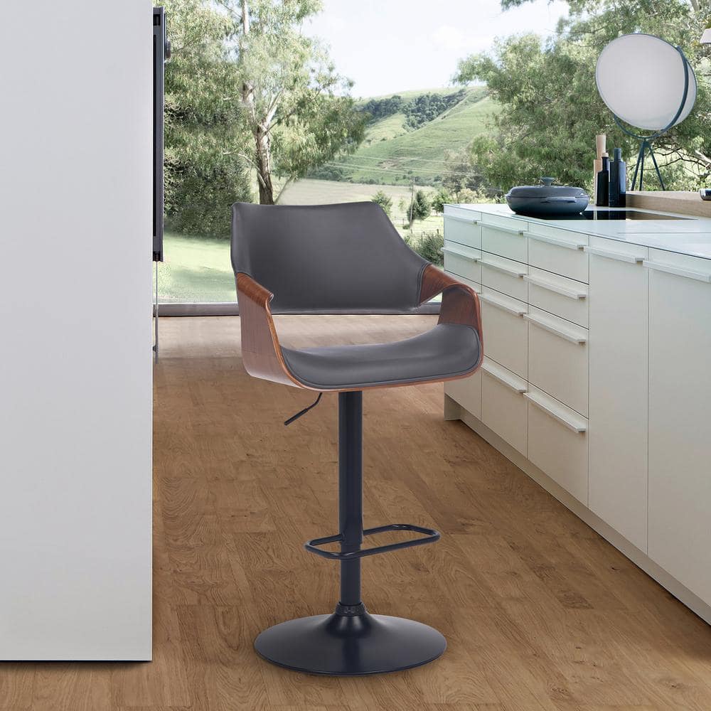Aspen Adjustable 25-33 in. Gray/Black High Back Walnut Wood Swivel Bar Stoo