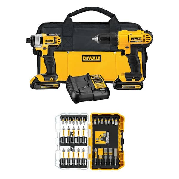 20V MAX Lithium-Ion Cordless Drill/Impact 2 Tool Combo Kit & 1/4 in. Bit Set (30-Piece) w/ (2) 1.3Ah Batteries & Charger