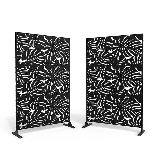 UIXE 76 in. Galvanized Steel Garden Fence Outdoor Privacy Screen Garden Screen Panels in Black (2-Pack)