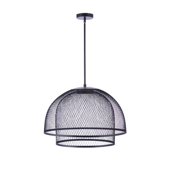 CRAFTMADE Sculptural Statement Pendants 18 Watt 1 Light Flat Black Finish Integrated LED Pendant Light w/2 Shade Metal Mesh Dome