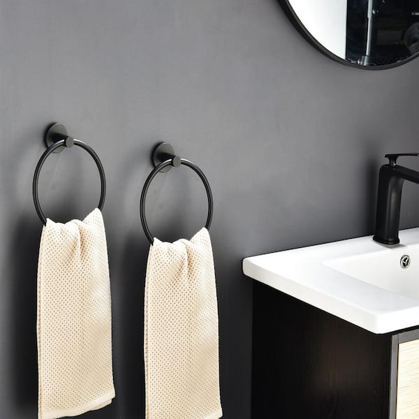 AITINKAN Bathroom Hardware Towel Ring 2 Pack Black Matte