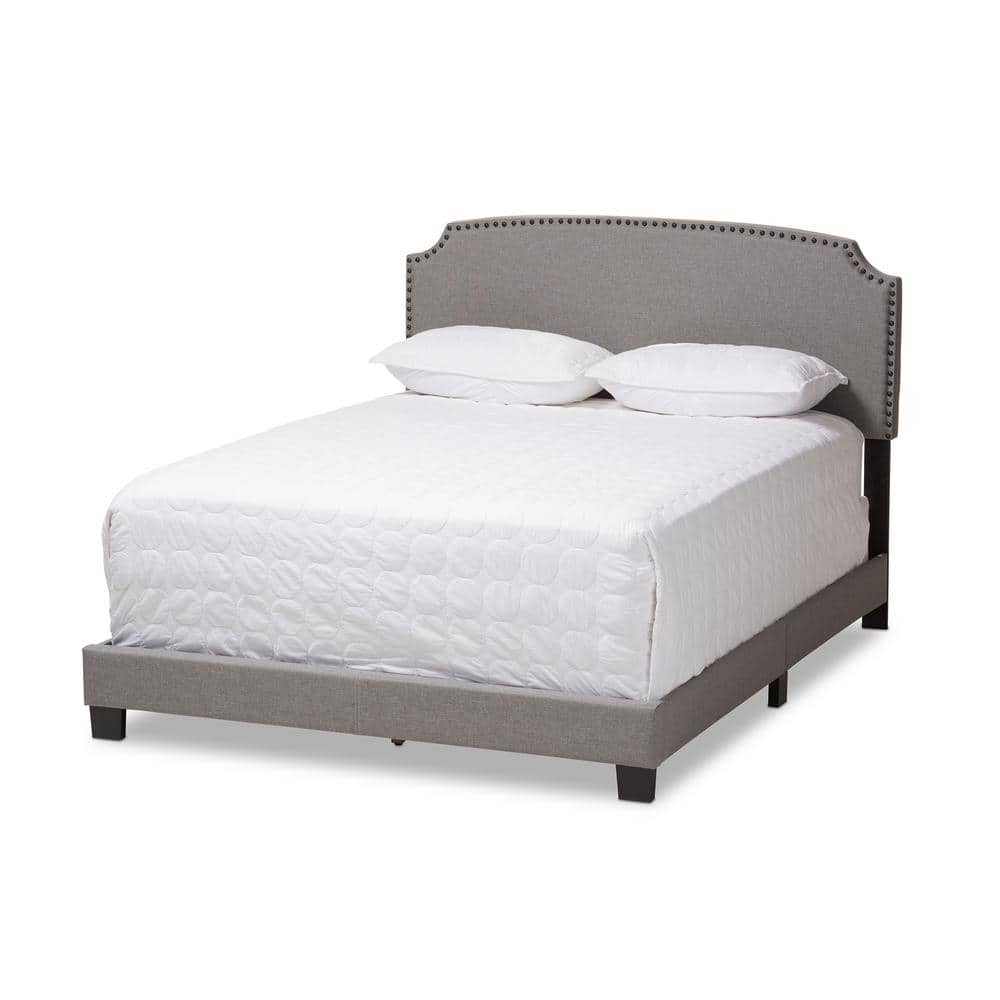 Odette Contemporary Light Beige Upholstered Queen Bed with Nailhead Trim