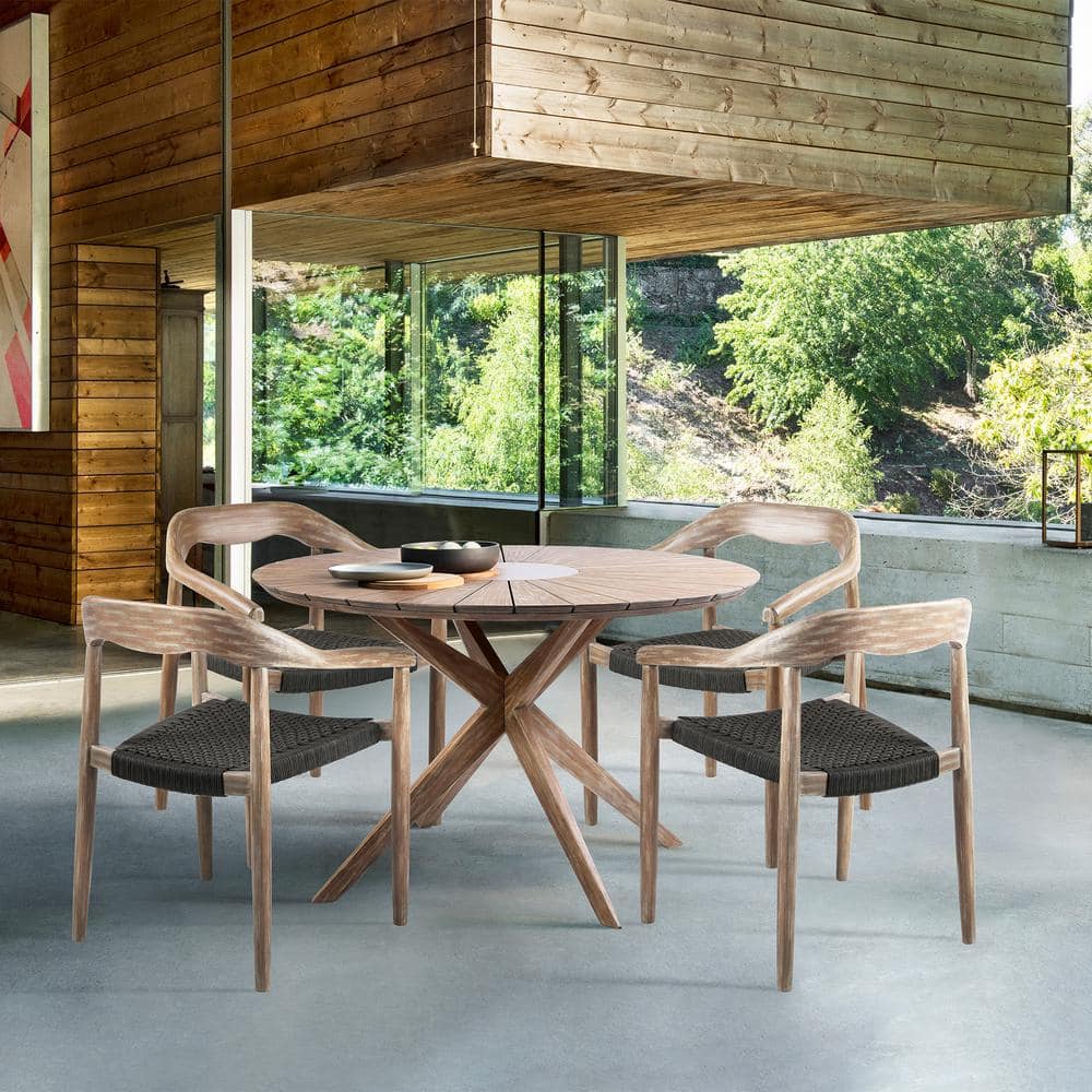Eucalyptus Wood and Charcoal Rope 5-Piece Round Outdoor Dining Set