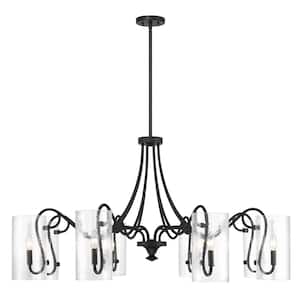 Calgary 8-Light Matte Black Chandelier with Clear Hammered Glass Shades