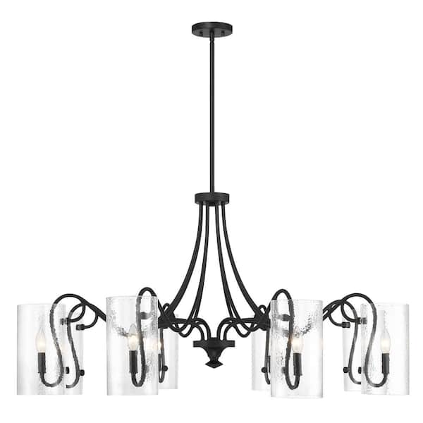 Calgary 8-Light Matte Black Chandelier with Clear Hammered Glass Shades