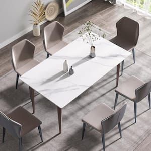 62.99 in. Rectangle White and Purple Sintered Stone Tabletop Dining Table with Carbon Steel Base (Seats-6)