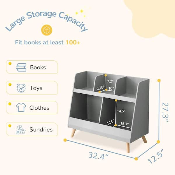 LUE BONA 32.68 in. White 2-Tier Storage Wooden Kids Bookshelf with