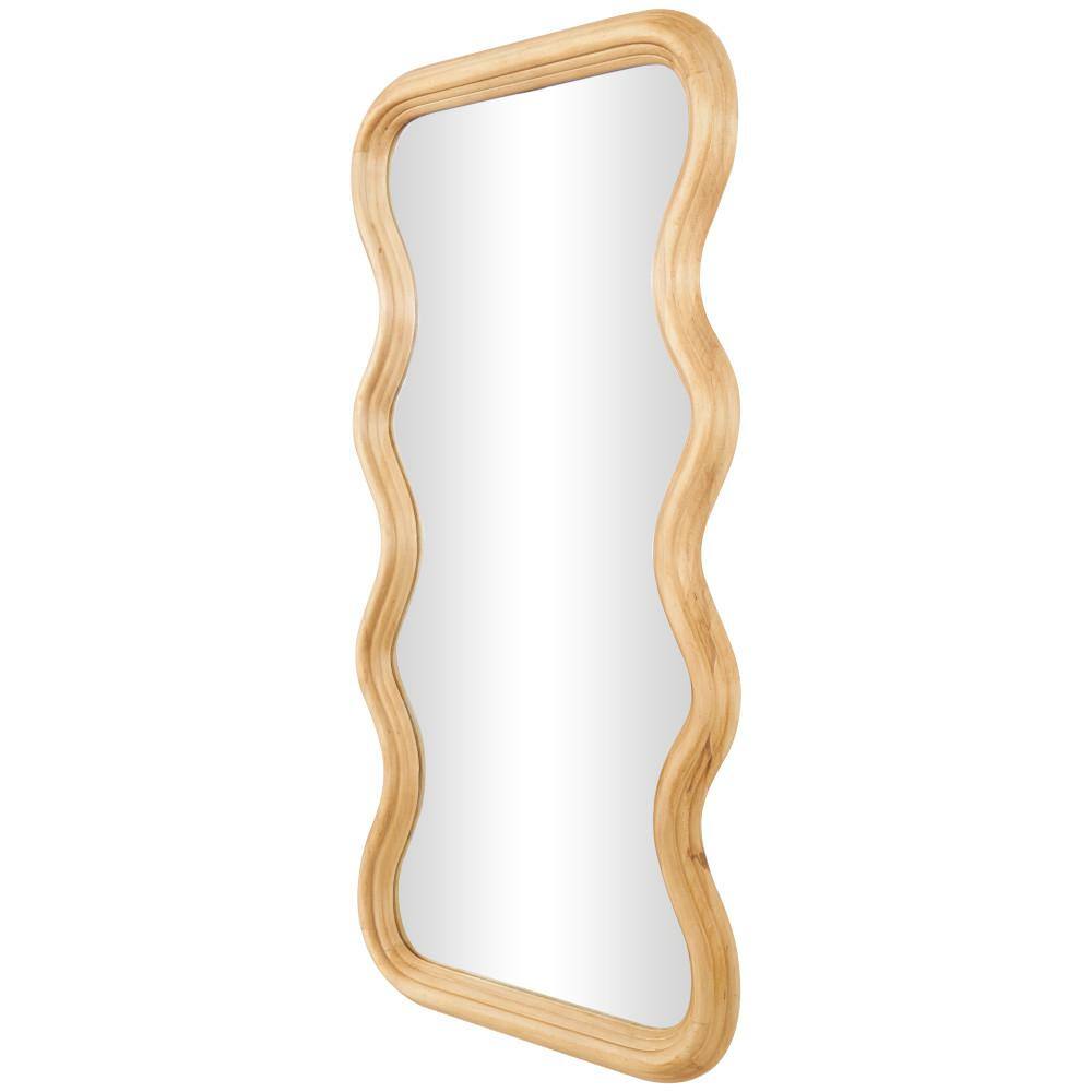 Wavy Poplar Wood Asymmetrical Wall Mirror in Natural Brown