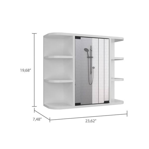 FAMYYT 23.6 in. W x 19.7 in. H White Rectangular Wall Medicine Cabinet with Mirror with Open Shelf