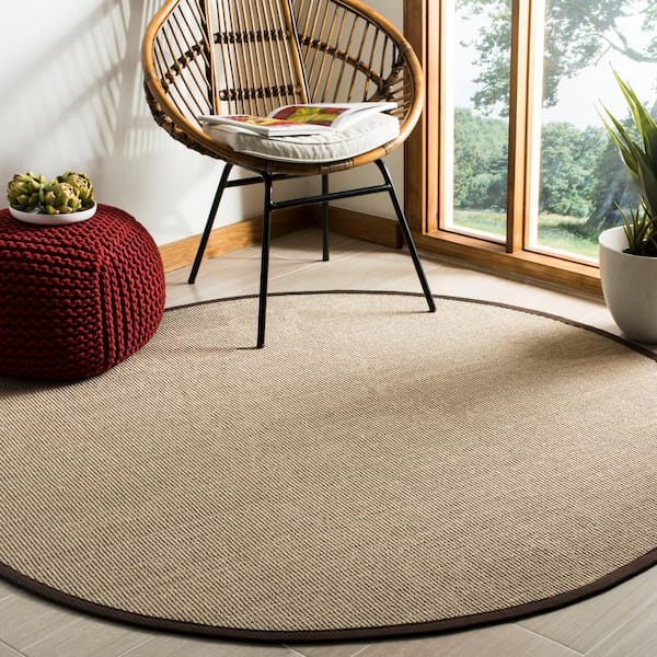 Natural Fiber Sage/Brown 6 ft. x 6 ft. Round Border Area Rug
