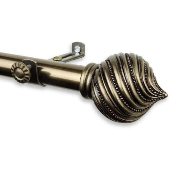 Rod Desyne 120 in. - 170 in. Telescoping Single Curtain Rod Kit in Antique Brass with Bisque Finial