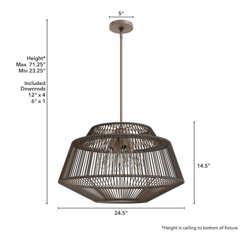 Sable Rattan Geometric Pendant Light with Aluminum Frame