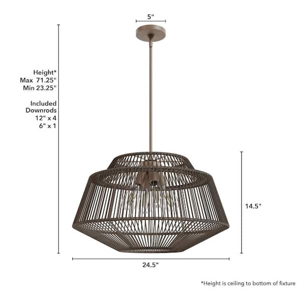Hunter - Brookhollow 60-Watt 4-Light Sable Rattan Pendant Light with Rattan Shade, No Bulbs Included