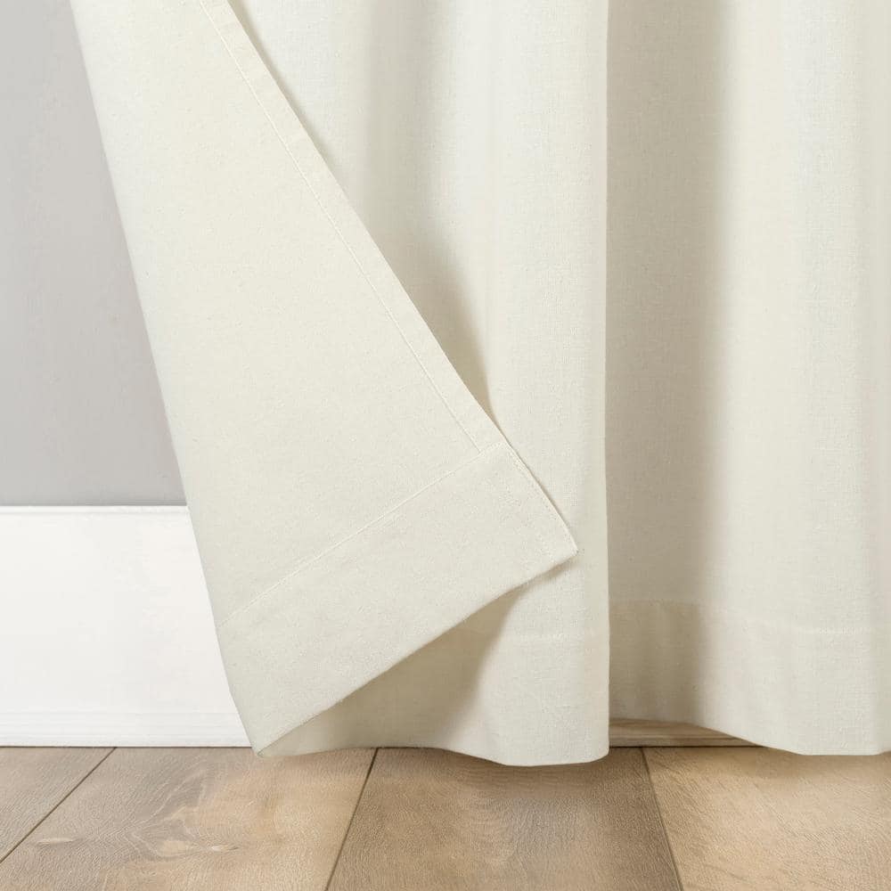 Cream Cotton Blend Button Tab Top Sheer Curtain Panel 40" x 63"