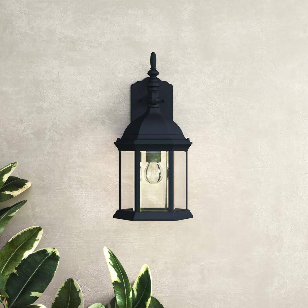Devonshire Black Aluminum Outdoor Wall Lantern with Clear Glass
