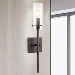 Cato 4.5 in. 1-Light Oil Rubbed Bronze/Clear Bohemian Farmhouse Iron/Glass LED Wall Sconce