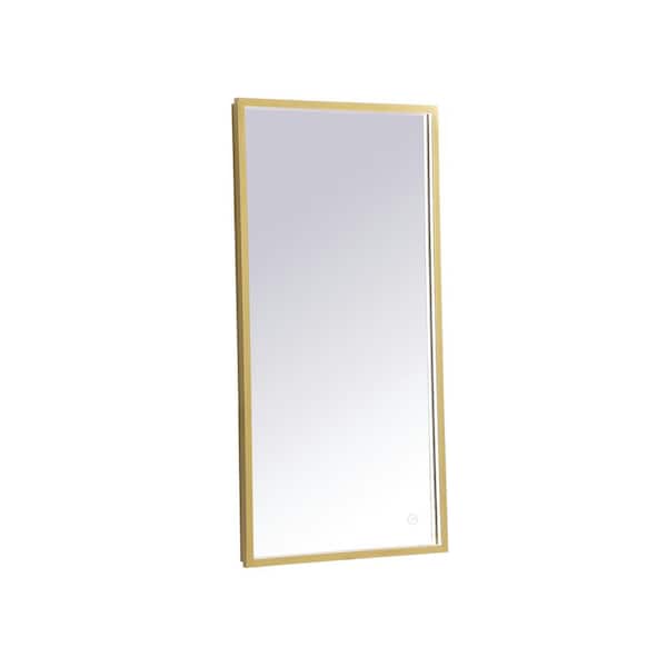 Unbranded Timeless Home 18 in. W x 36 in. H Modern Rectangular Aluminum Framed LED Wall Bathroom Vanity Mirror in Brass