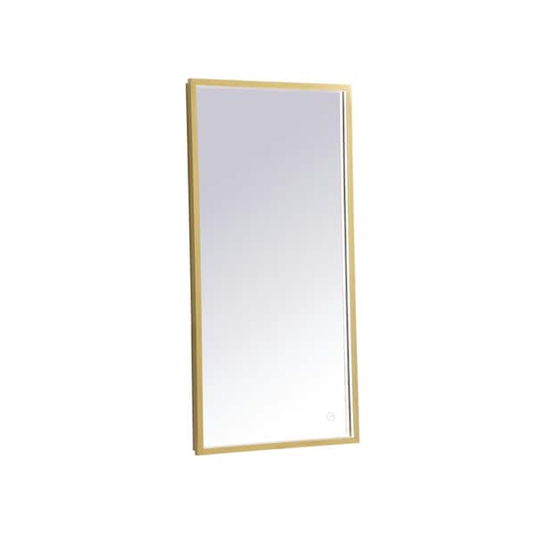 Unbranded Timeless Home 18 in. W x 36 in. H Modern Rectangular Aluminum Framed LED Bathroom Vanity Mirror in Brass