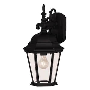 9 in. W x 18 in. H 1-Light Indoor/Outdoor Wall Lantern Sconce Black Finish Clear Beveled Glass