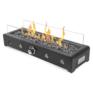28 in. Rectangular Table Top Propane Gas Fire Pit with Bottom Air Intake/Fire Glass/Wind Guard in Black