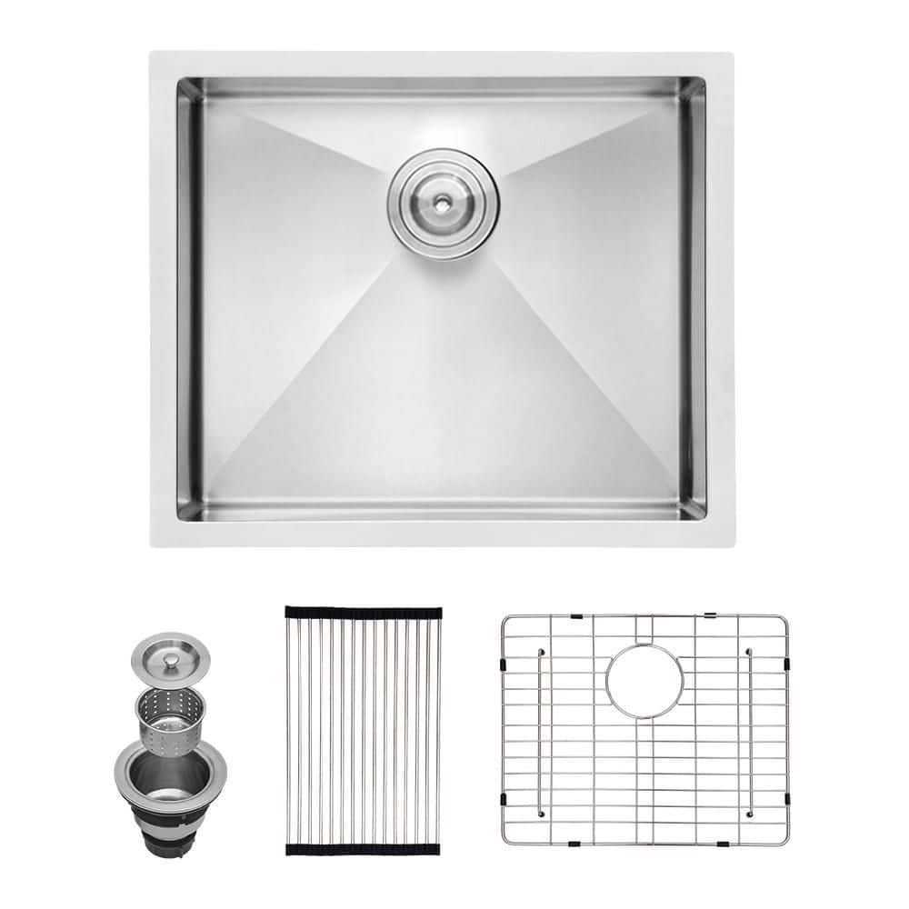 23 in. Undermount Single Bowl 16 Gauge Brushed Nickel Stainless Steel Kitchen Sink with Drain Assembly price history on PriceWatchPro