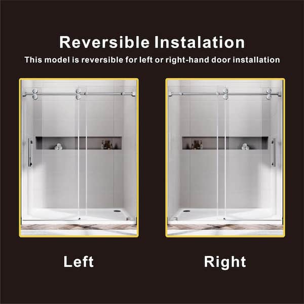 UKS04 56 to 60 in. W x 80 in. H Sliding Frameless Shower Door in Chrome, Enduro Shield 3/8 in. SGCC Clear Glass