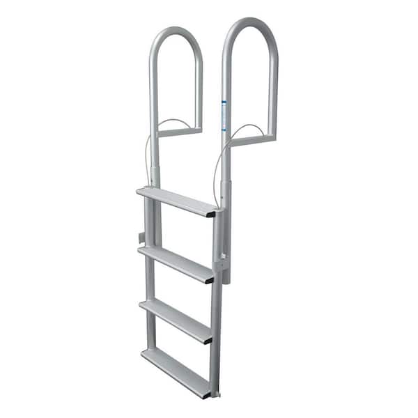 Tommy Docks 4-Step Wide-Rung Lifting Aluminum Dock Ladder with Slip-Resistant Rungs for Seawalls and Stationary Boat Dock Systems