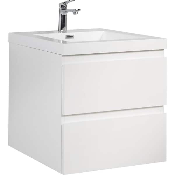 Modern Design 19.69 in. W x 23.62 in. D x 22.44 in. H Floating Bath Vanity in White with Glossy White Premium Resin Top