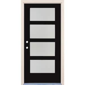 36 in. x 80 in. Right-Hand/Inswing 4 Lite Satin Etch Glass Onyx Painted Fiberglass Prehung Front Door with 4-9/16" Frame