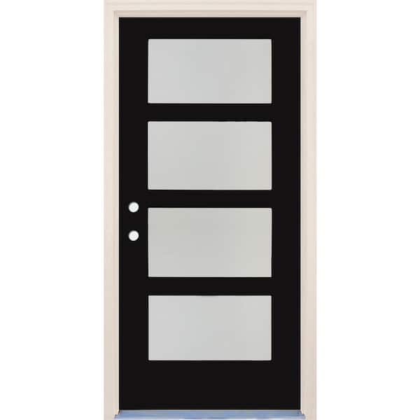 Builders Choice 36 in. x 80 in. Right-Hand/Inswing 4 Lite Satin Etch Glass Onyx Painted Fiberglass Prehung Front Door with 4-9/16" Frame