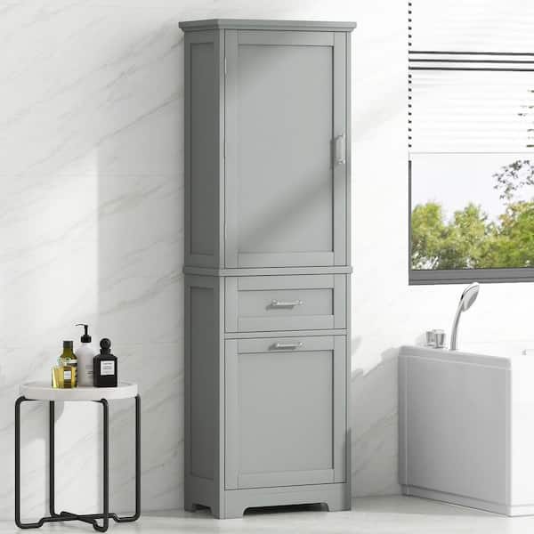EPOWP 20 in. W x 13 in. D x 68.1 in. H Gray MDF Freestanding Tall Linen Cabinet with Adjustable Shelves and Drawers in Grey