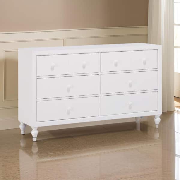 Benjara White 6-Drawer 57.75 in. W Dresser without Mirror