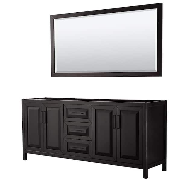 Wyndham Collection Daria 78.75 in. W x 21.5 in. D x 35 in. H Double Bath Vanity Cabinet without Top in Dark Espresso with 70 in. Mirror