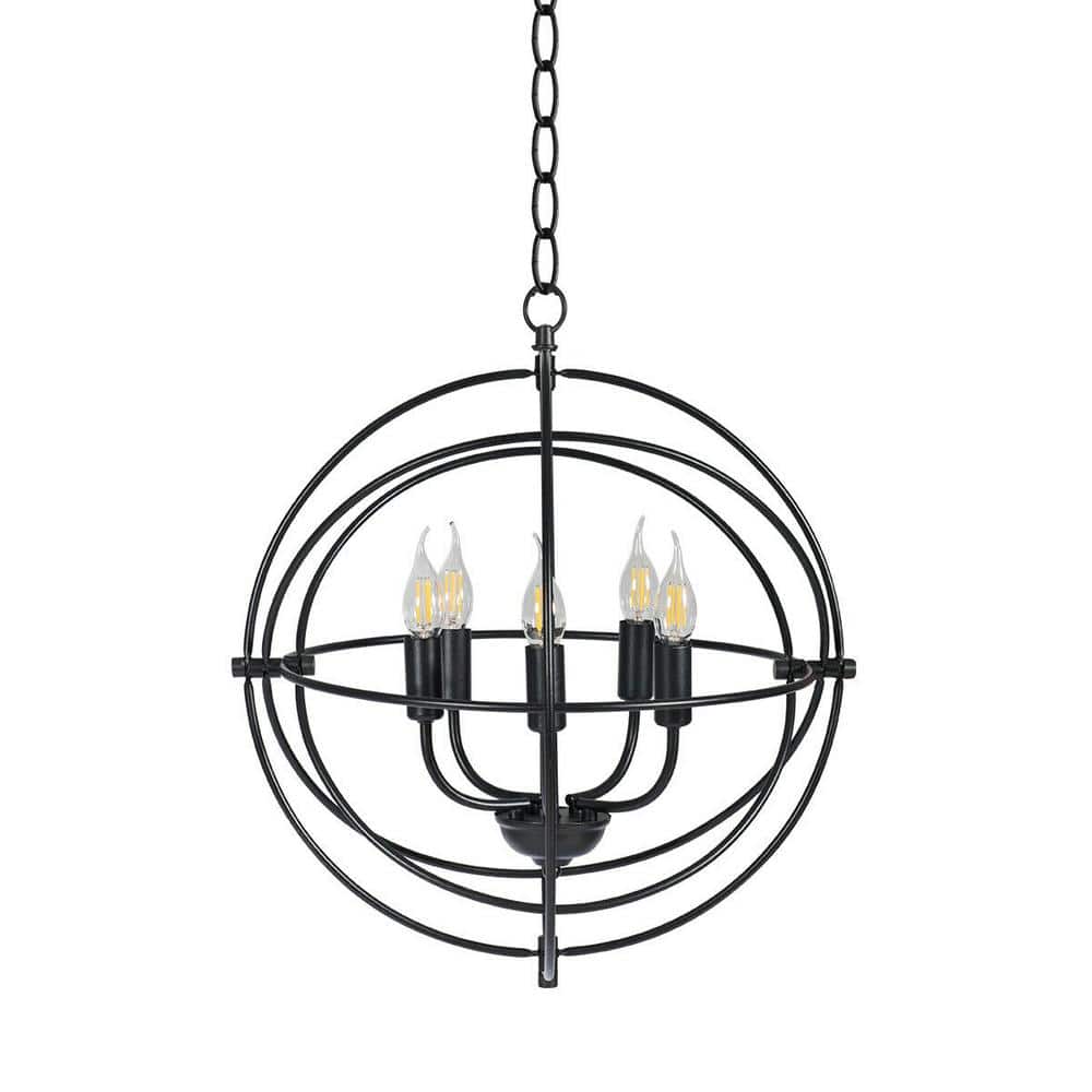 20 in. Spherical 5-Light Metal Black Chandelier with Pivoting Interlocking Rings (Bulbs Not Included) price history on PriceWatchPro