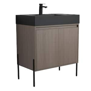 Crownpoint 30 in. Freestanding Single Gray Oak Bathroom Vanity with Black Acrylic Sink Top Unassembled