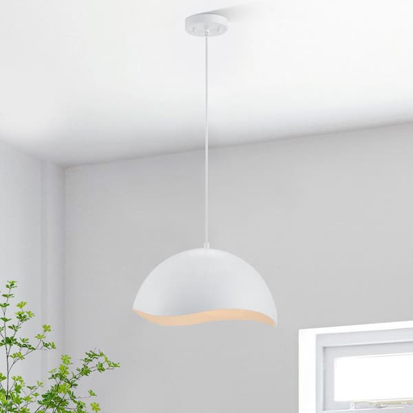 14.75 in. 1-Light Painted White Dimmable Pendant Light with Metal Shade