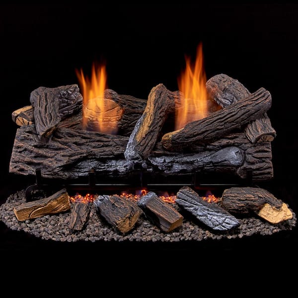 Duluth Forge Ventless Dual Fuel Gas Log Set - 24 in. Berkshire Stacked Oak - Remote Control
