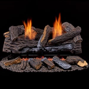 Ventless Propane Gas Log Set - 24 in. Stacked Red Oak - Manual Control