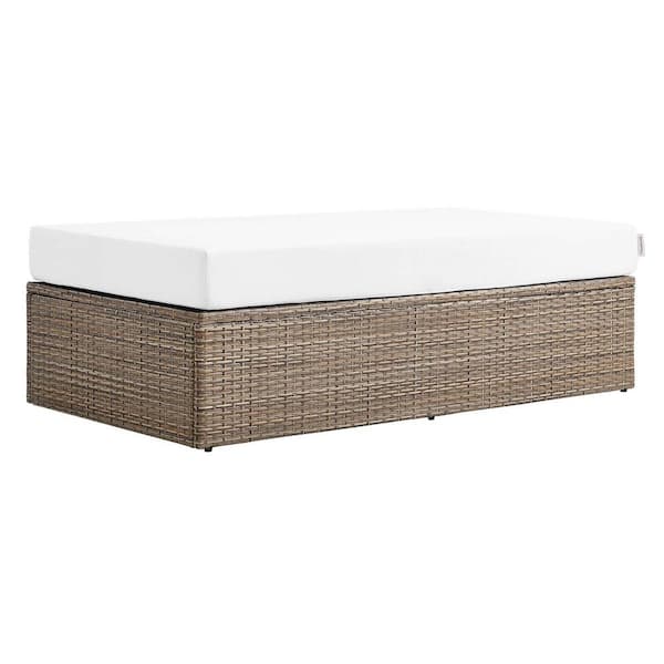 MODWAY Convene Cappuccino White Wood Outdoor Ottoman with White Cushion