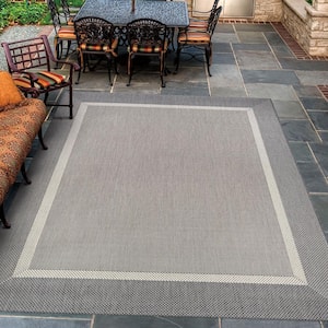 Recife Stria Texture Champagne-Grey 8 ft. x 8 ft. Square Indoor/Outdoor Area Rug