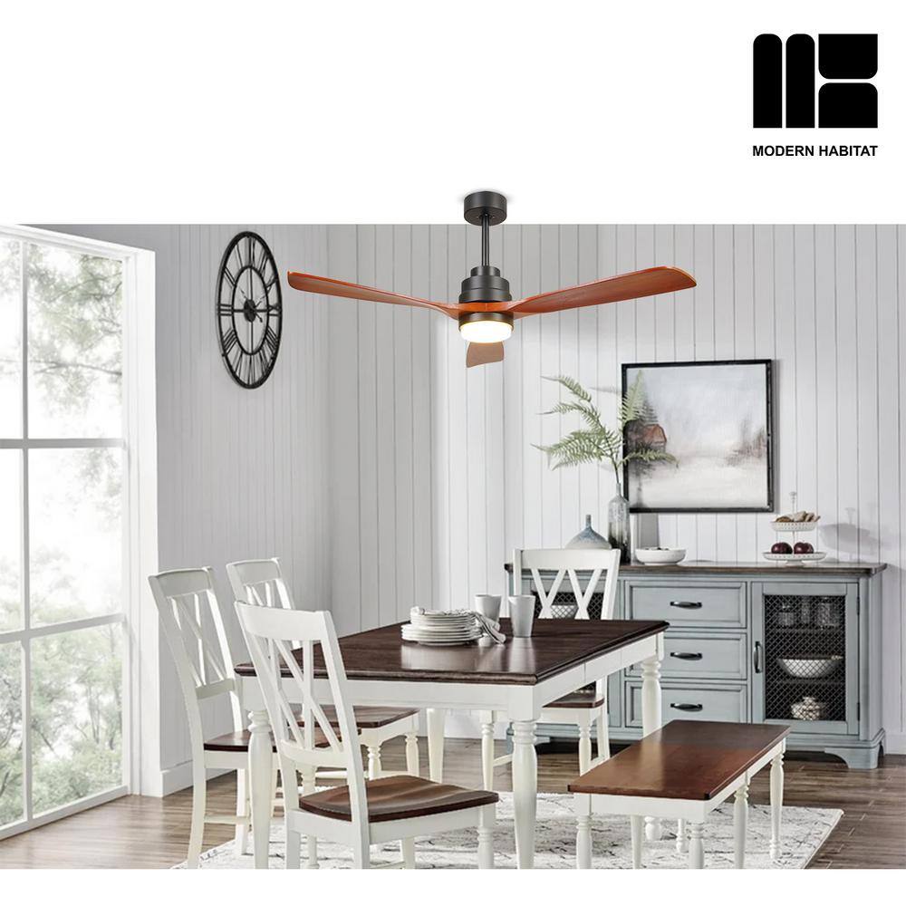 AuraVista 52-Inch Black and Medium Red Oak Ceiling Fan with LED Light and Remote