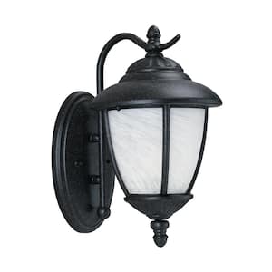 Yorktown 1-Light Forged Iron Outdoor 13.25 in. Wall Lantern Sconce with LED Bulb